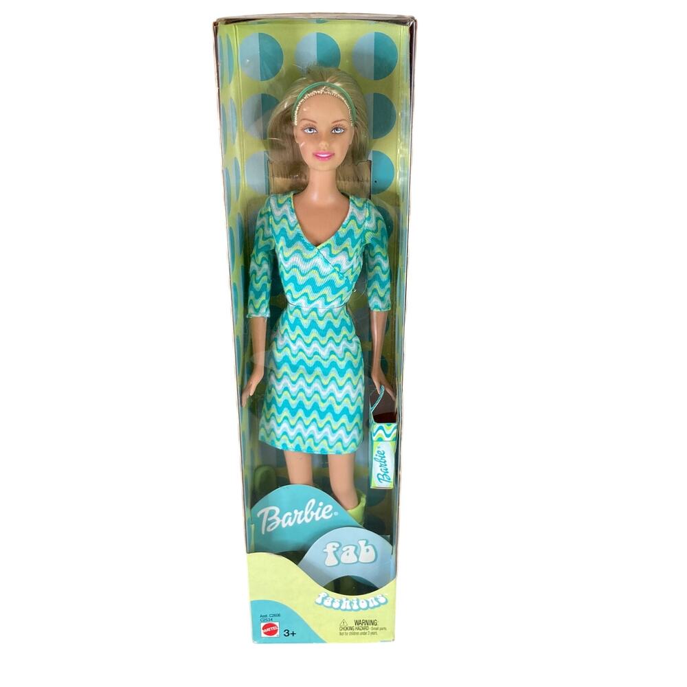 Mattel 12" Fab Fashions Barbie Green Print Dress #C2534 (2002) NRFB Y2K